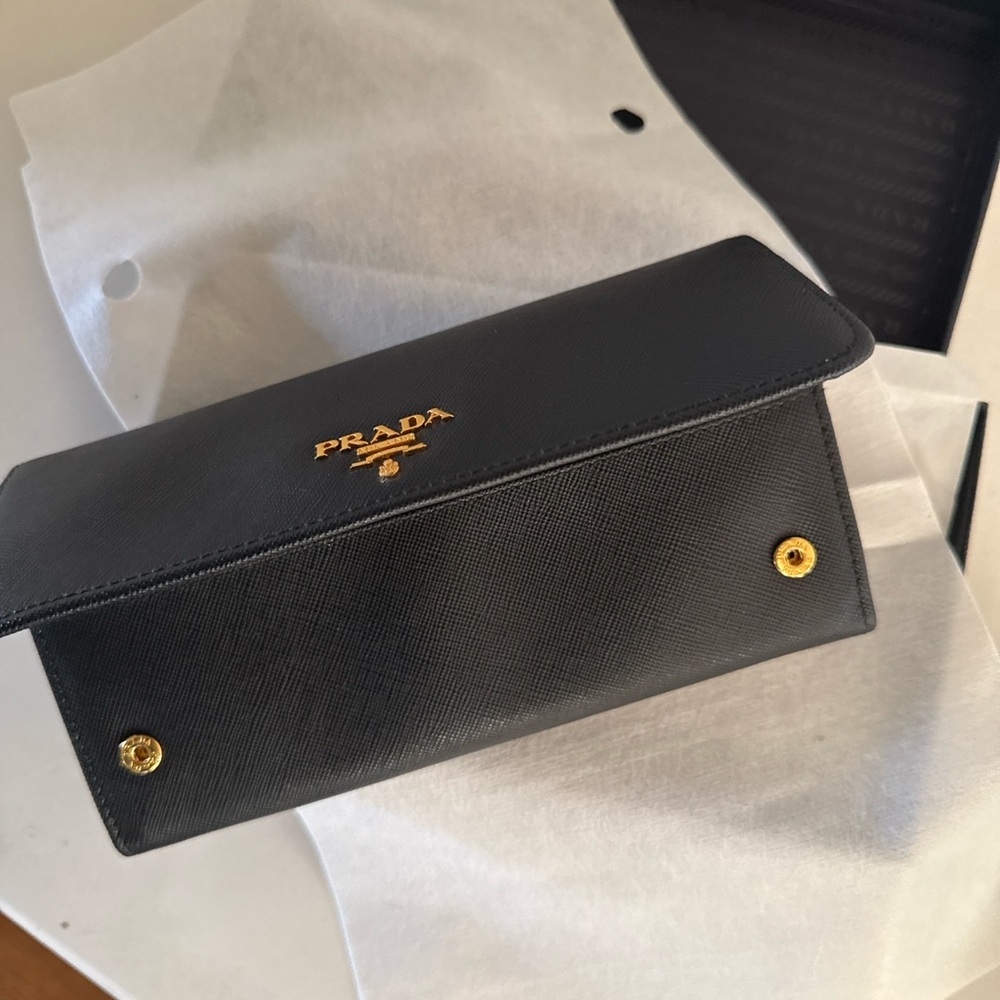 Prada Saffiano Leather Continental Flap Wallet Black Gold Hardware